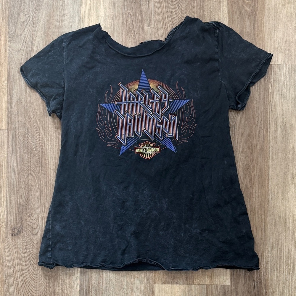 Harley Davidson Women’s Distressed Graphic T-Shirt Short Sleeve Washed Black XL